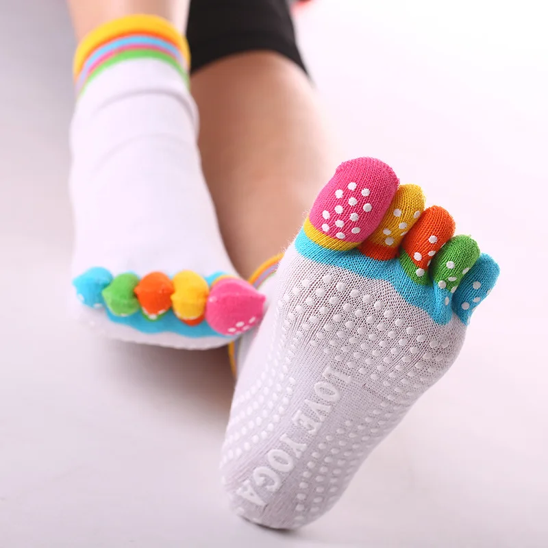 1 Pair Candy-colored Yoga Socks Rainbow Five-toe Split Non-slip Dance Socks Socks for Yoga Dancers