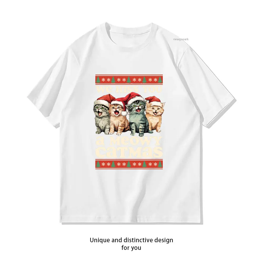 We Hiss You A Meowy Catmas Funny Cat Christmas T-Shirt woman man cotton graphic t shirts Creative streetwear O-neck shirt