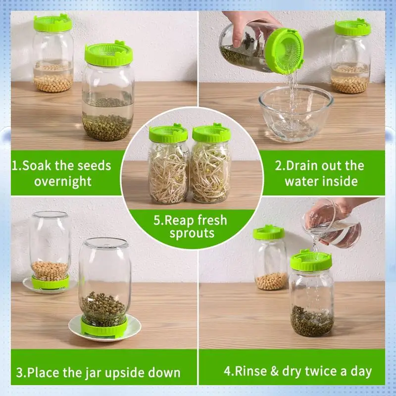 

AD-6PCS Sprouting Kit Sprout Jars Lids Mesh Lids For Wide Mouth Jars Indoor Microgreens Plants Growing Screen