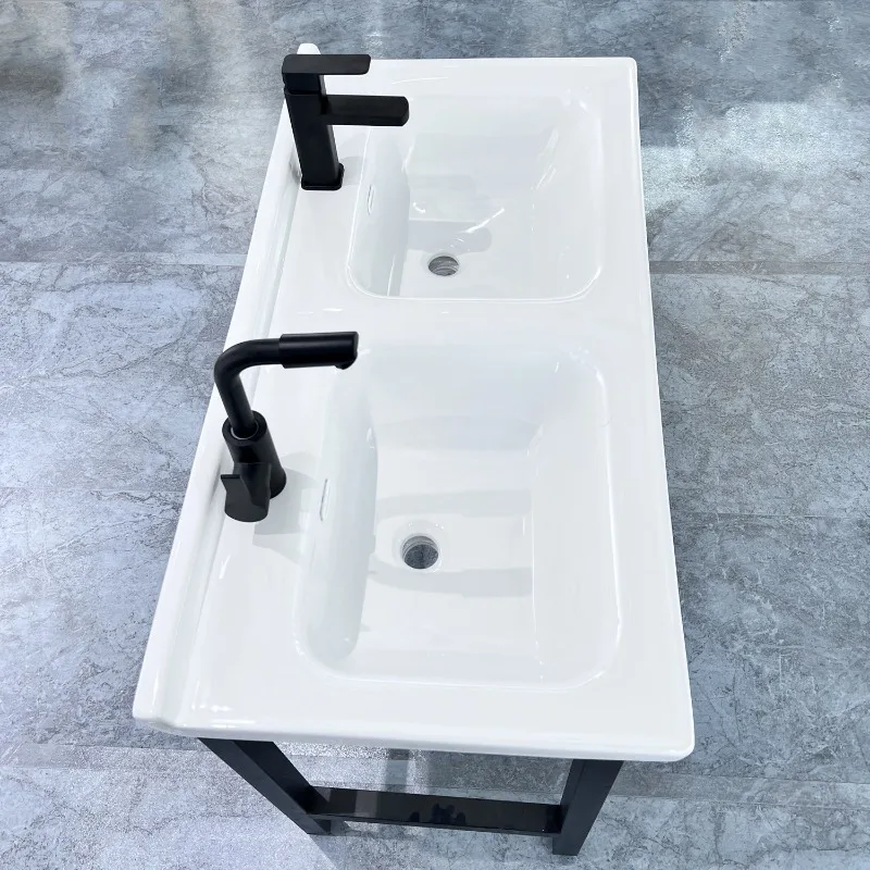 Ceramic integrated basin Washbasin Double faucet hole Washbasin Dual-purpose basin Household balcony Double pool rack