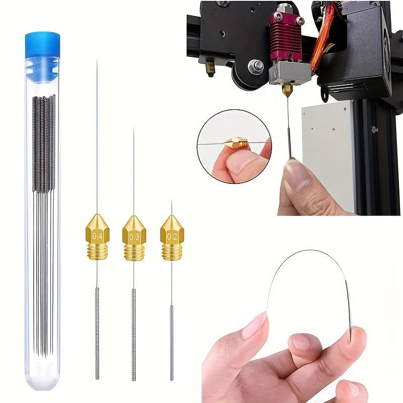 10 Pieces 0.2mm-1.0mm 3D Printer Nozzle Cleaning Needles Stainless Steel Needle For 3D Printer Nozzle Hot End Cleaning Part Tool