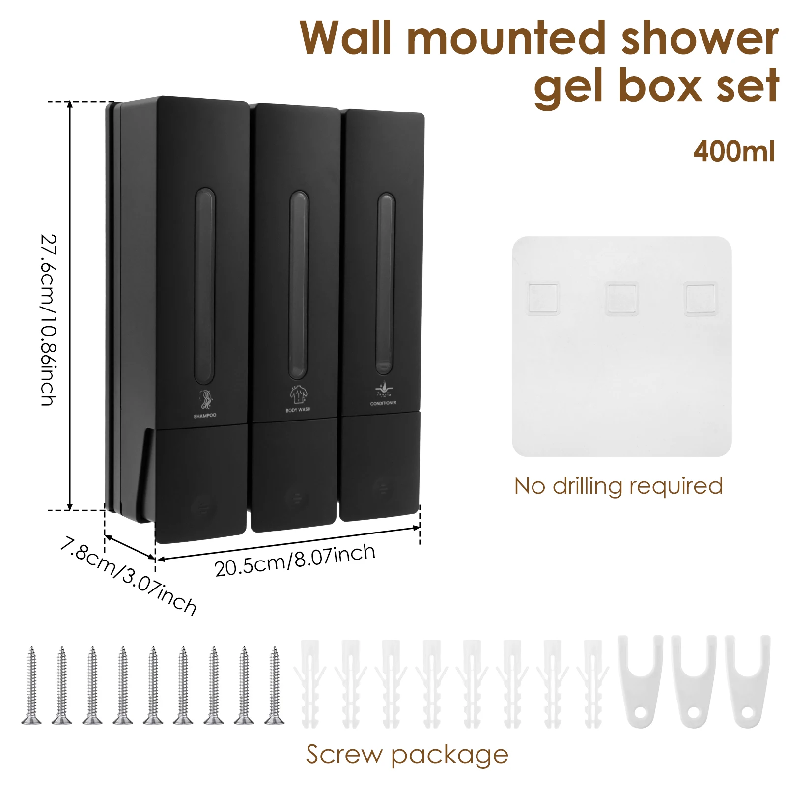 300/400ML Soap Dispenser Wall Mounted Shower Soap Dispenser Shower Gel Conditioner Detergent Dispenser for Bathroom Accessories