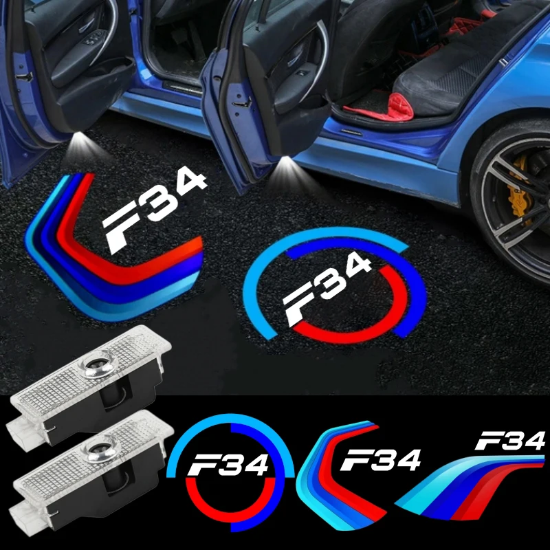 2PCS Car Styling Door Welcome Courtesy Decorative Lights Ghost Projector Shadow Emblem Lamp for BMW 3 Series F34 Logo 2012‑2019