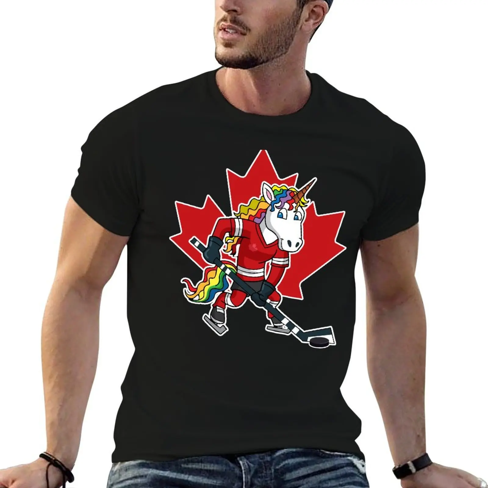 Canadian Hockey Player Unicorn Canada T-Shirt shirts graphic tee clothes Men's t-shirts
