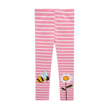 Girls' Striped Leggings with Bee Embroidery | Slim Cotton Blend Pants 2 Jumping Meters New Arrival Girls Leggings Pant With Bee Embroidery Fashion Stripe Kids Skinny Pants Toddler Kids Pencil Pant 2