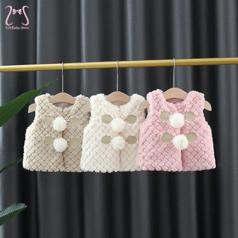 Cute Children Winter Warm Baby Girl Plush Vest Fashion Solid Color Toddler Kids Clothes Lovely Waistcoat Costume 0 To 3 Years