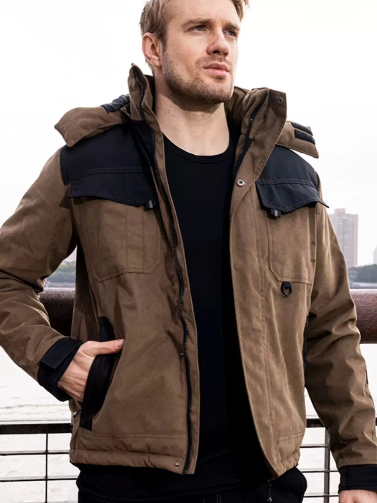 Work Jacket Winter Men Windproof Jackets Two Tone Workwear Workshop Cargo Bomber Jacket