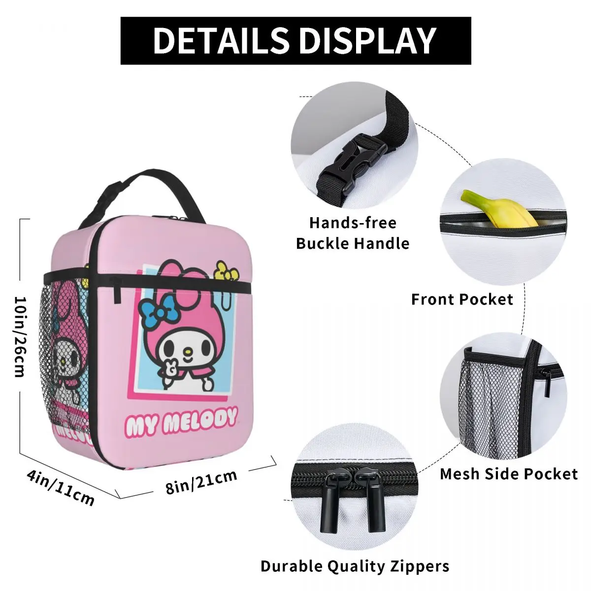 Sanrio My Melody Merch bolsa de almuerzo aislada para Picnic, bolsa de almacenamiento de alimentos, enfriador térmico portátil, caja Bento