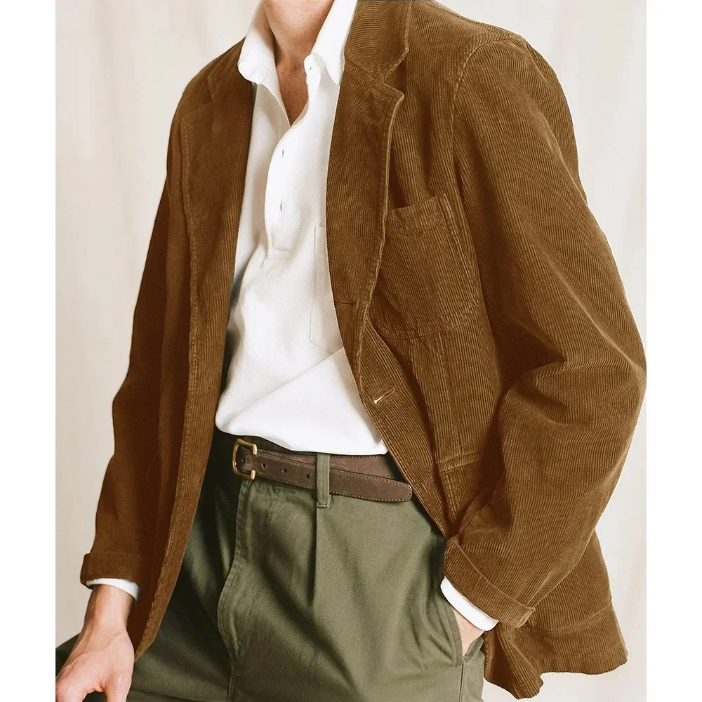 

Only Men's Blazer 1PCS Corduroy Casual Business Vintage Style Single-breasted Elegant Notch Lapel Jacket Formal Office Wear