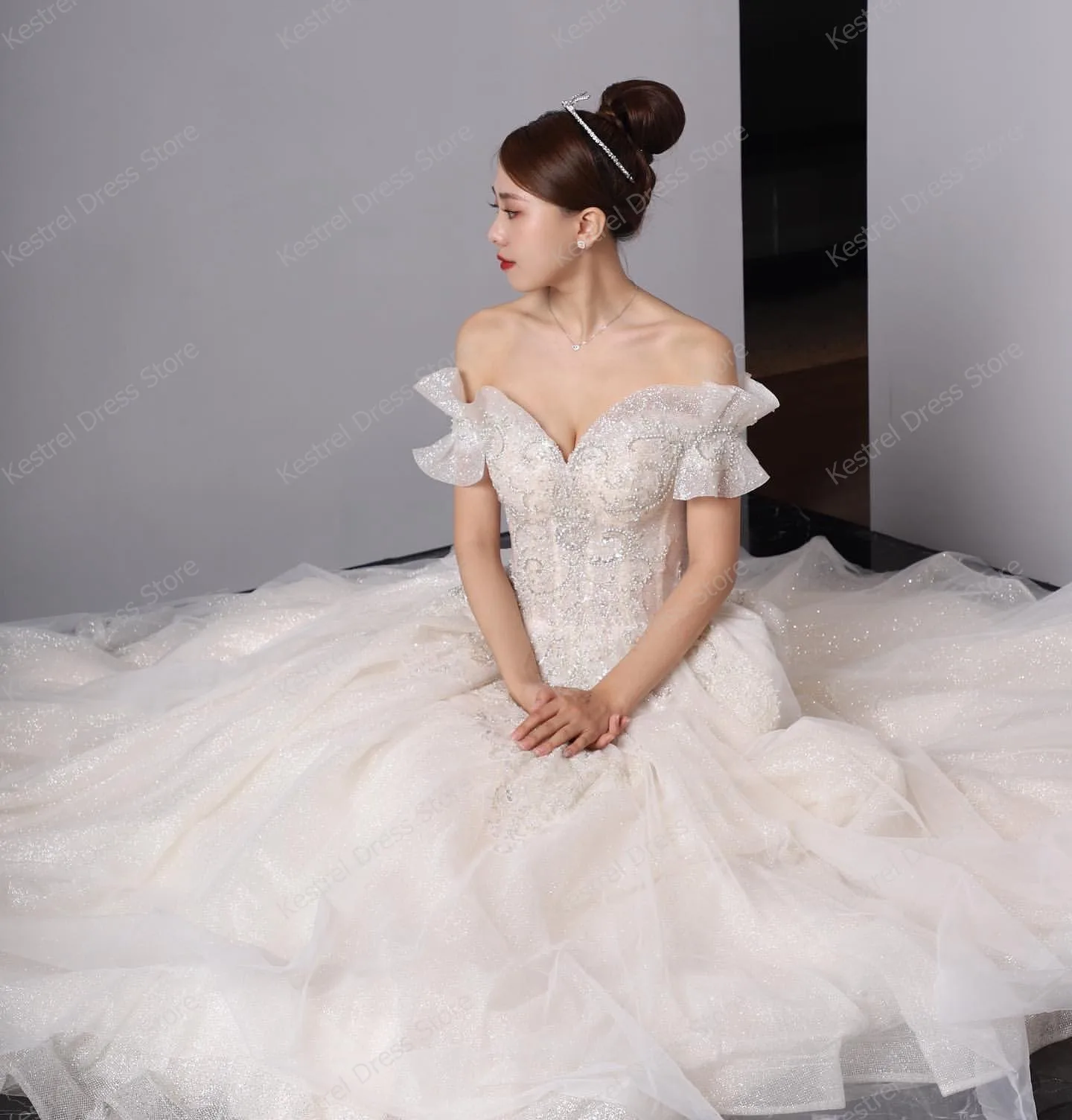 Princess Sweetheart a-line abiti da sposa paillettes lucide perline Appliques abiti da ballo in Tulle per abito da sposa lunghezza pavimento matrimonio