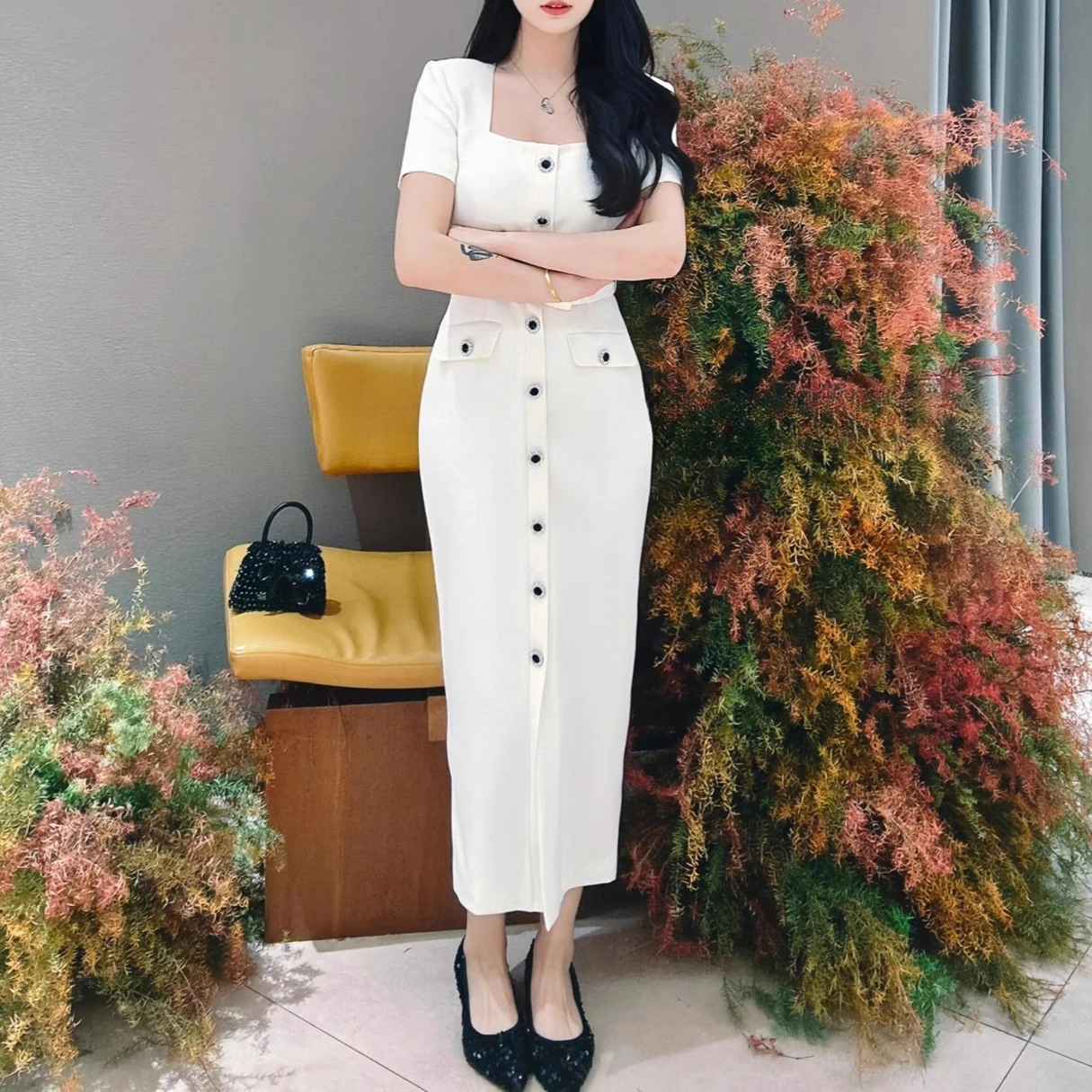 

Beige Square Collar Elegant Dress Women with Sashes Summer Streetwear Chic Clothing Lady Runway Design Vestidos Bodycon