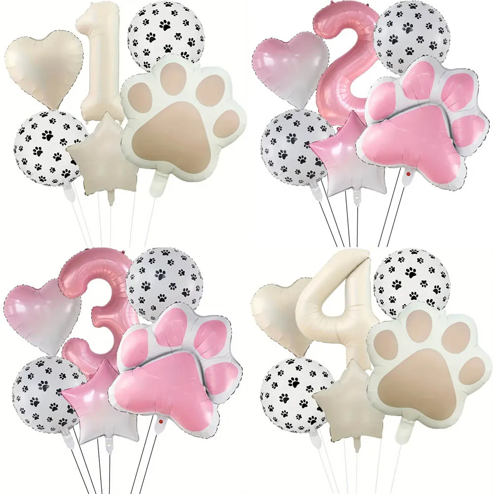 6 قطعة الحيوان الوردي باوتي الكلب القط باو بالون كريم الوردي عدد 1-9 احباط بالون حفلة عيد ميلاد بالون تزيين استحمام الطفل هدية