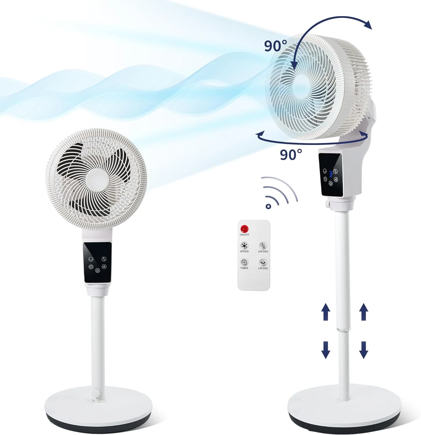 

Oscillating Pedestal Fan, ° Air Circulator Fan, 43.3inch Adjustable Height 11.8''\u2002Standing Fan, Timer, 3 Modes, Sm Fanatec