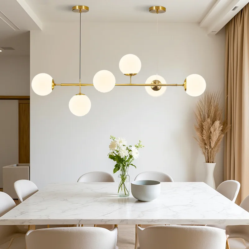 Modern Minimalist Restaurant Bar Counter Pendent Lamp Nordic Creative Parlour Dining Table Glass Chandelier Interior Decoration