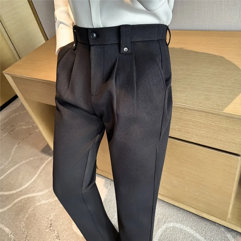 

Winter 2025 Men Suit Pants Woolen Thicken Keep Warm Formal Trousers Pantalones Hombre Solid Casual Slim Fit Pants Men Clothing