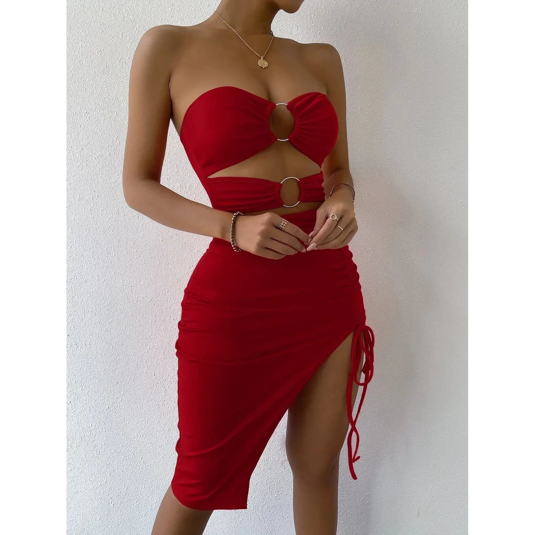 

Ele Casual Women's Strapl Dr Dstring Svel Gown for Ktv Ocns Other Material 00% Autumn Collection