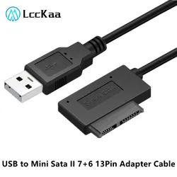 LccKaa USB 2.0 to Mini Sata II 7+6 13Pin Adapter Converter Cable For Laptop CD/DVD ROM Slimline Drive SATA 6+7Pin Cable Adapter