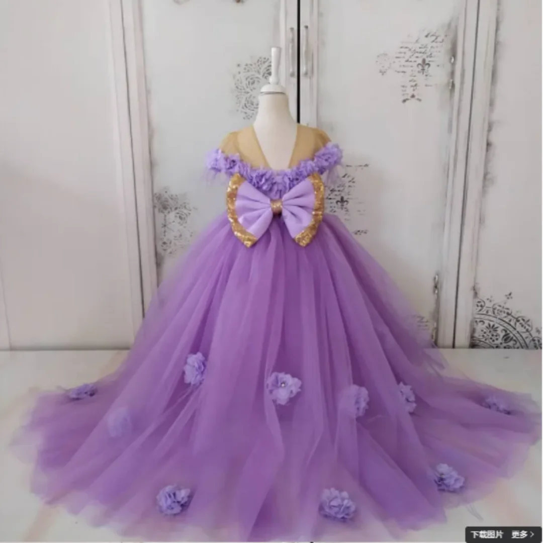Vestidos fofos personalizados para meninas, vestidos para festa de aniversário, baile, princesa infantil, eucaristia, comemoração de casamento