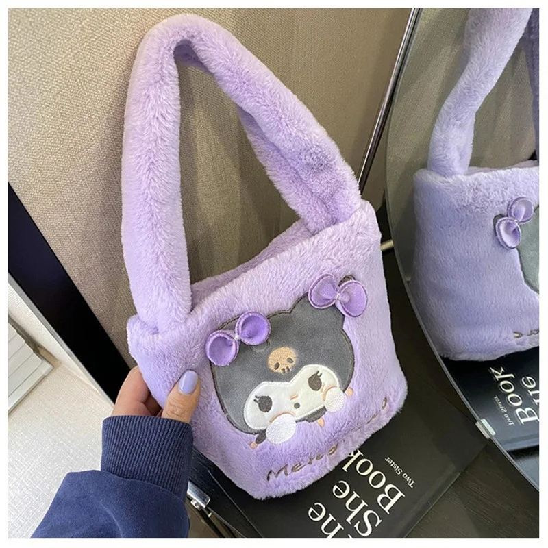 Kawaii Plush Sanrio Bag Cinnamoroll Anime Melody Kuromi Shoulder Bags Cartoon Soft Plushie Handbag Ravel Storage for Girls Gifts