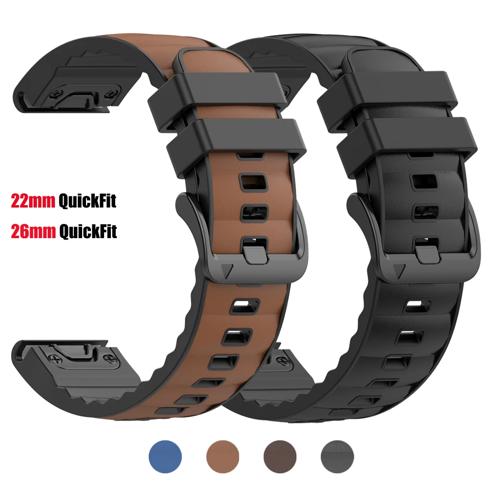 26 22mm QuickFit Band For Garmin Forerunner 970 965 955 945 Leather Silicone Bracelet Fenix 8 Pro 7 7X Instinct 3 2X Watch Strap