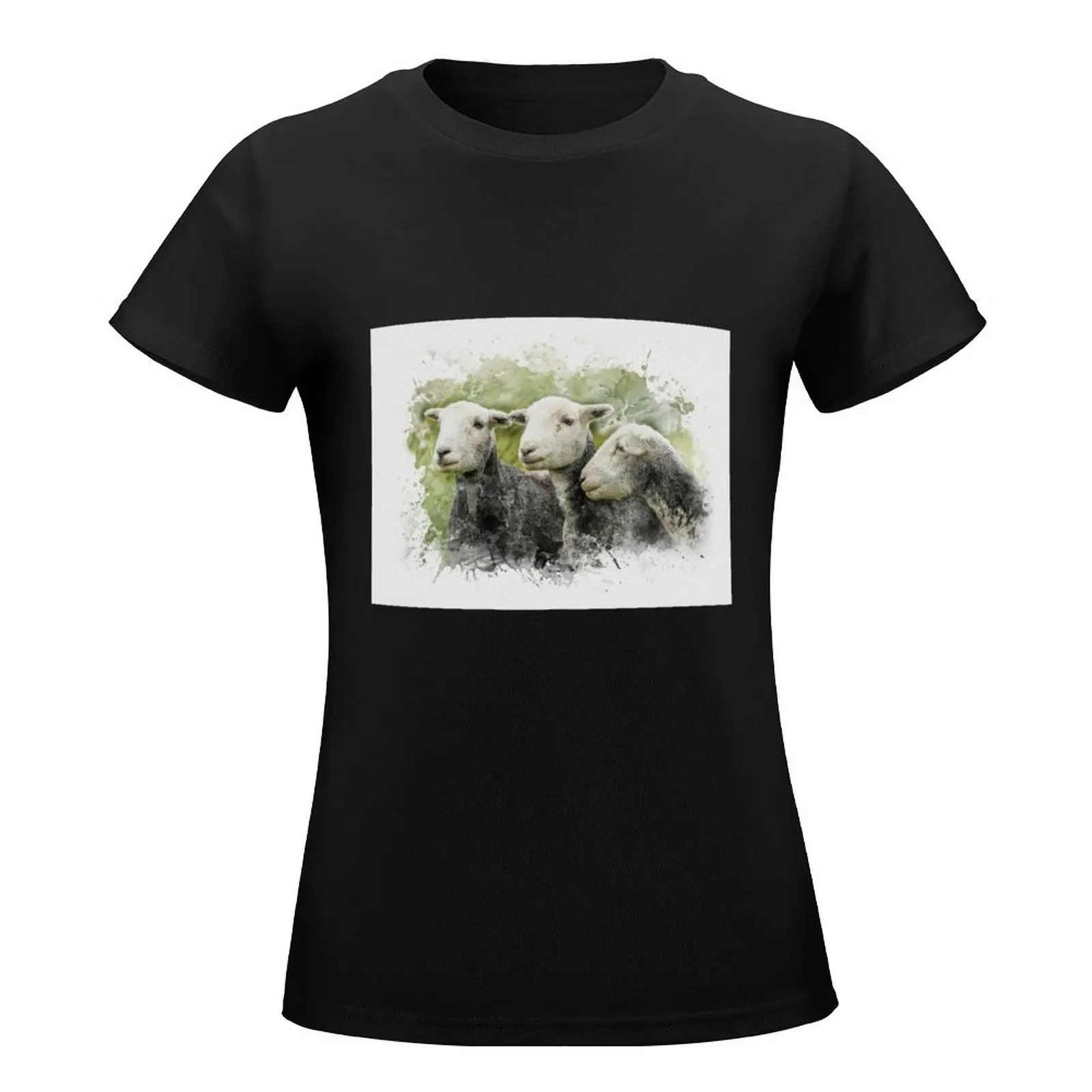 Three Herdys Watercolour Photograph T-Shirt hippie clothes Short sleeve tee t-shirt dress for Women plus size sexy