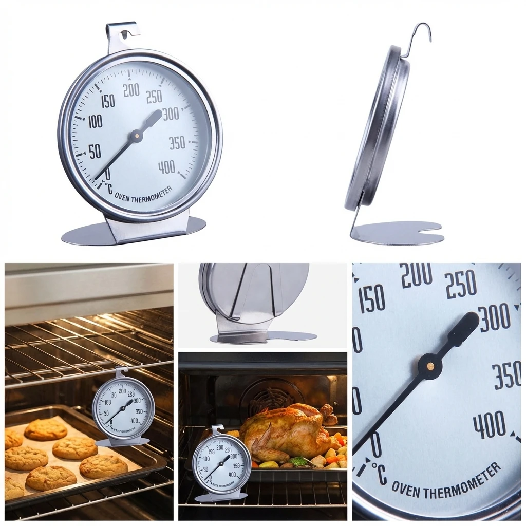 Edelstahl-Ofenthermometer 0-400 ° C Großes Zifferblatt – zum Aufhängen oder Aufstellen für Backen, Grillen, Kochen, Messen der Temperatur von Fleisch und Lebensmitteln – Detail 3
