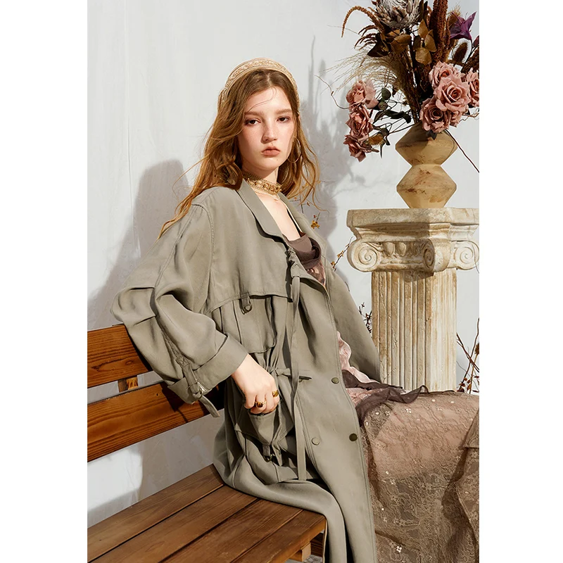 ELFSACK Women's Long Loose Trench Coat with Multi Pockets, Casual Outerwear for Everyday Outdoor