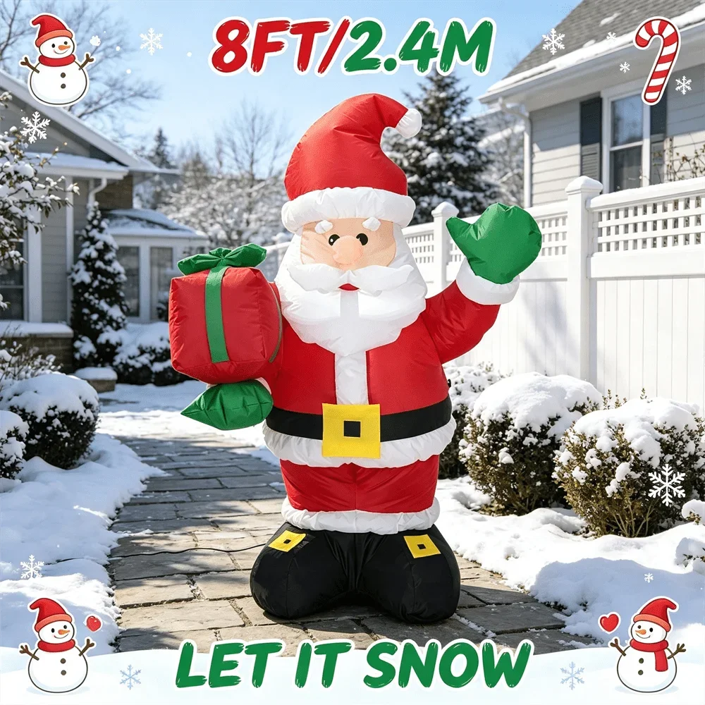 Inflatable Model Toy 8FT/1.8M Giant Waving Santa with Present Bag Lighted Blow Up Xmas Front Porch Holiday Ornament