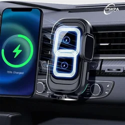 Cargador de coche inalámbrico de doble bobina, 15W, Qi, carga rápida, soportes de sujeción automática, soporte para Samsung, IPhone, accesorios para automóviles