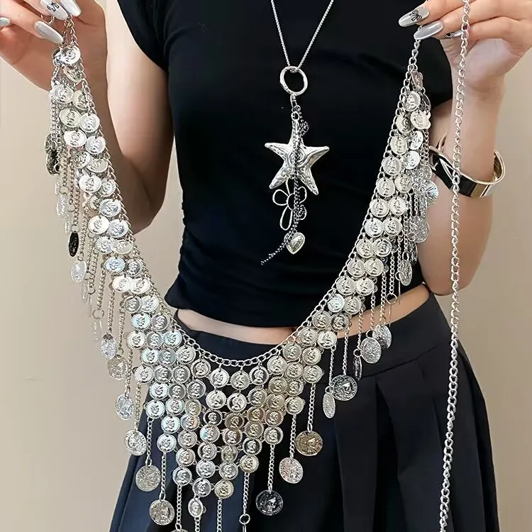 

Антикварные ювелирные изделия, цепочка для тела в этническом стиле, регулируемая ретро-солнечник, круглая поясная цепочка, аксессуар для тела, золотой пояс для женщин