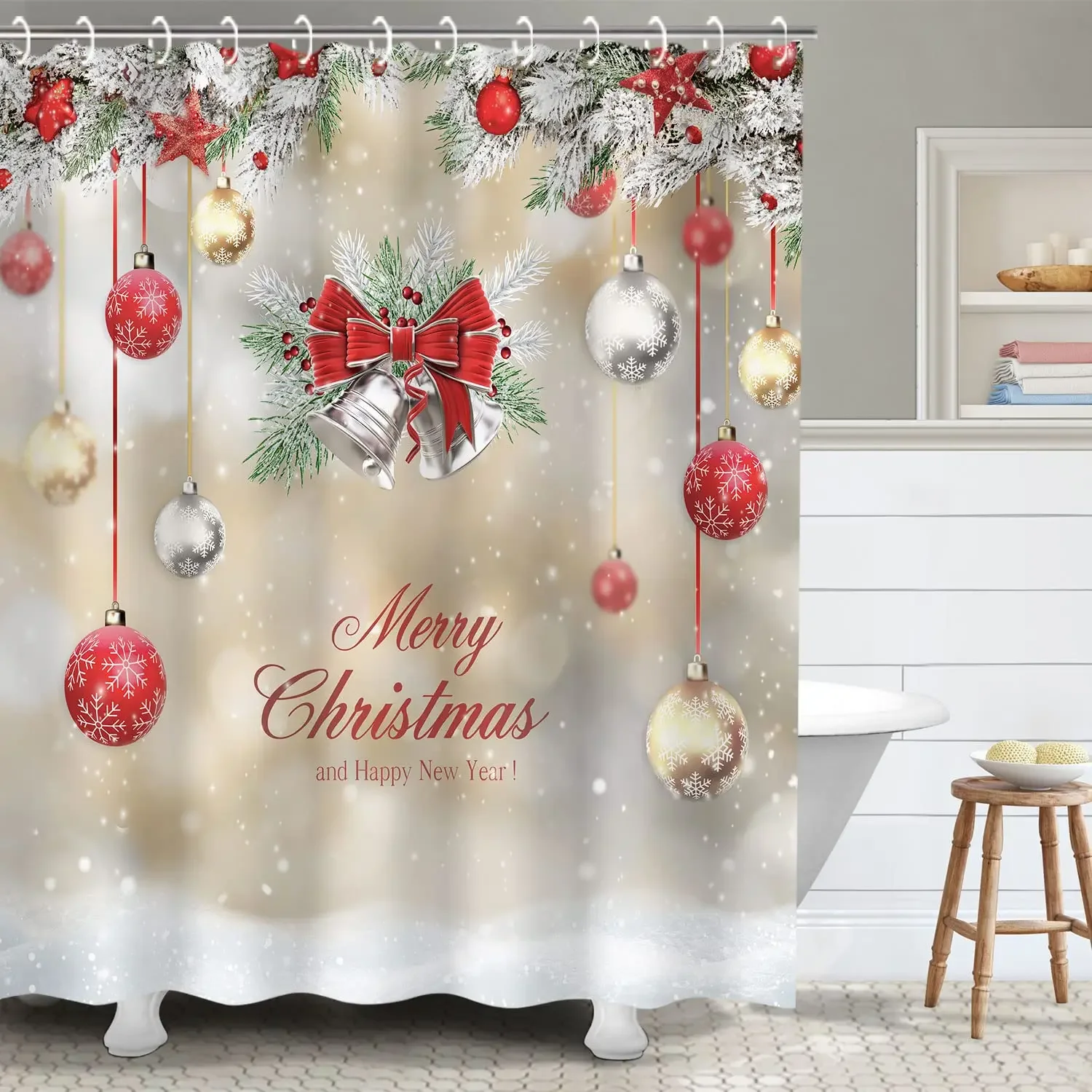 Christmas Shower Curtain Xmas Tree Shower Curtain Winter Snowflake Pattern Shower Curtain for Bathroom Decor Washable Durable