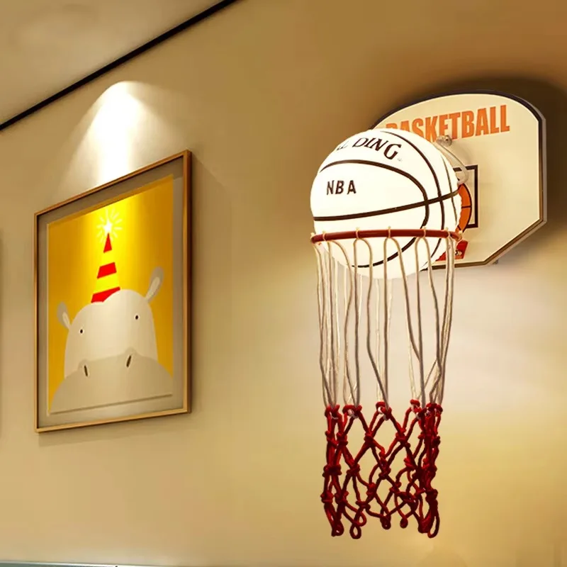 MandosBor Children's room basketball wall lamp, boy's bedroom creative cartoon modern lamp, LED bedside lamp, study basketball w