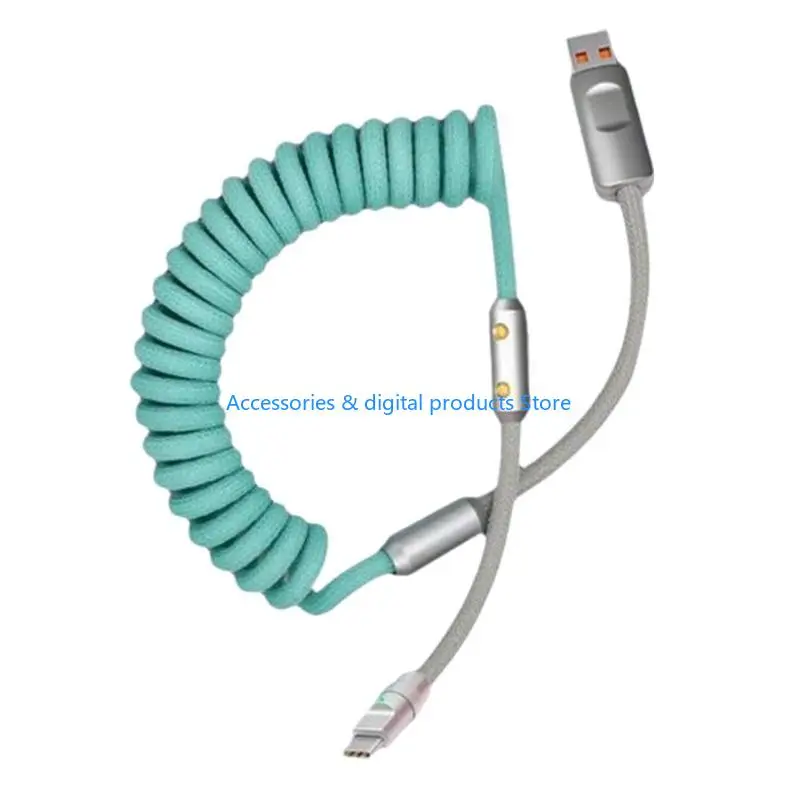 77JD Metal Spring Data Cable, 120W Fast Charging Stretchable Cord Tailored For Type C Devices Metallic Texture