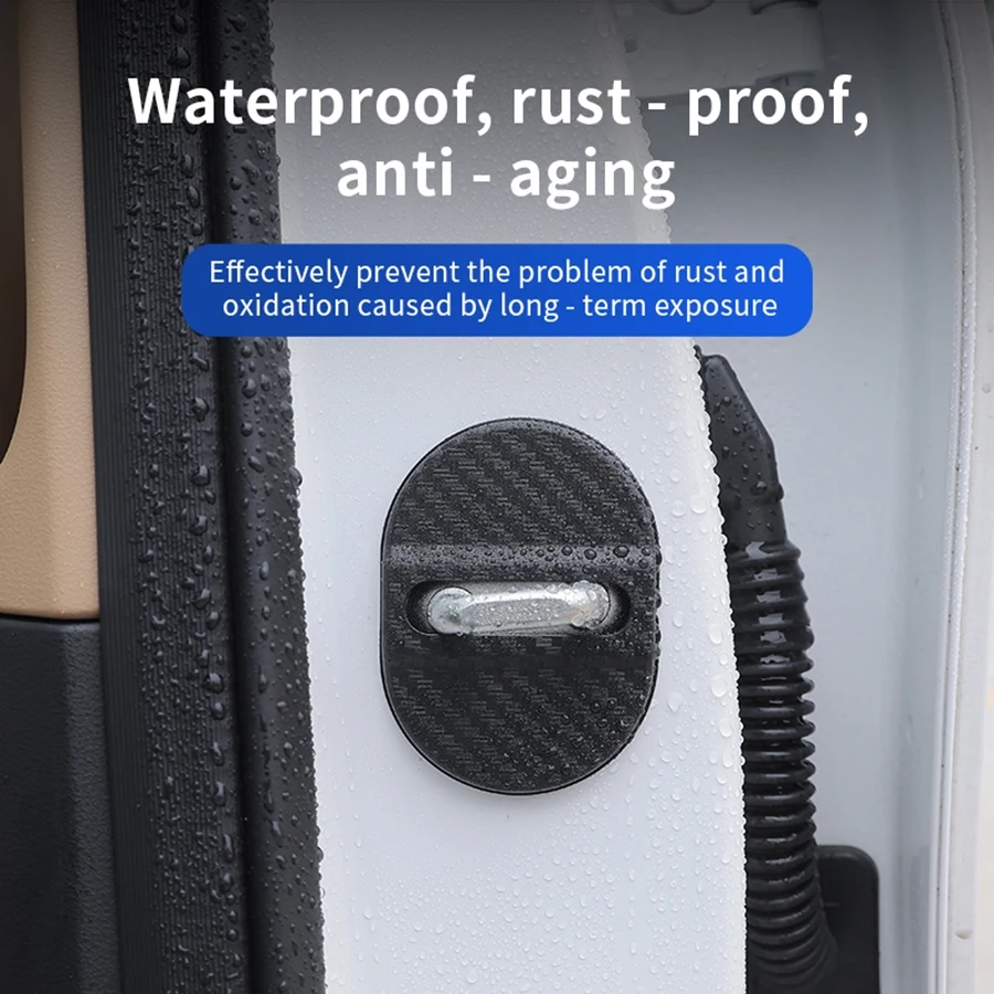 4PCS car door lock protection pad shock-absorbing buffer carbon fiber grain anti-collision sticker door lock buckle sleeve