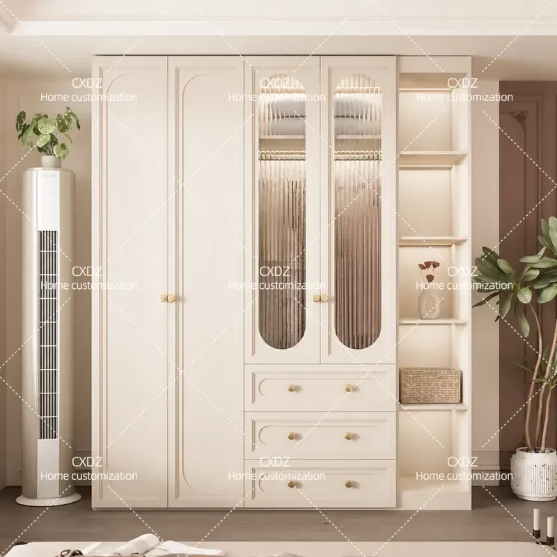 Large Wardrobe Combination Glass Door Home Bedroom Cream Style Whole House Custom American Retro