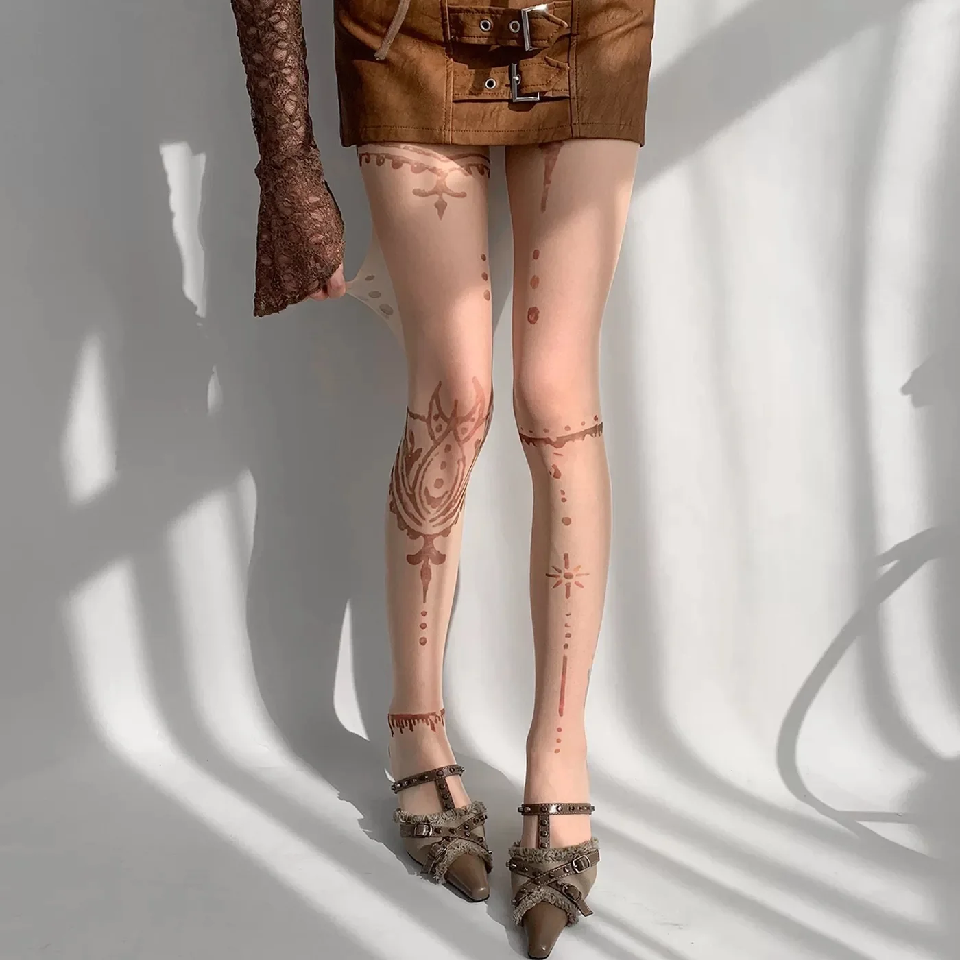 

Sexy Women English Printed Stockings Dark Punk Butterfly Skin Tone Tattoo Jumpsuit Pantyhose Cosplay Lace Party Fishnets Tights