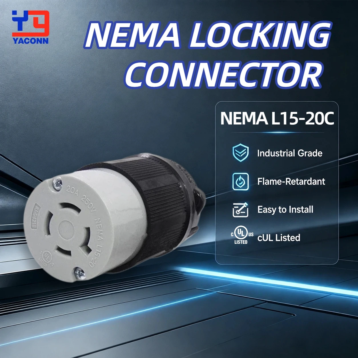 NEMA L15-20C Locking Connector 20A 250V Female Extension Cord End , 3-Pole 4-Wire Twist Lock Receptacle for Generator