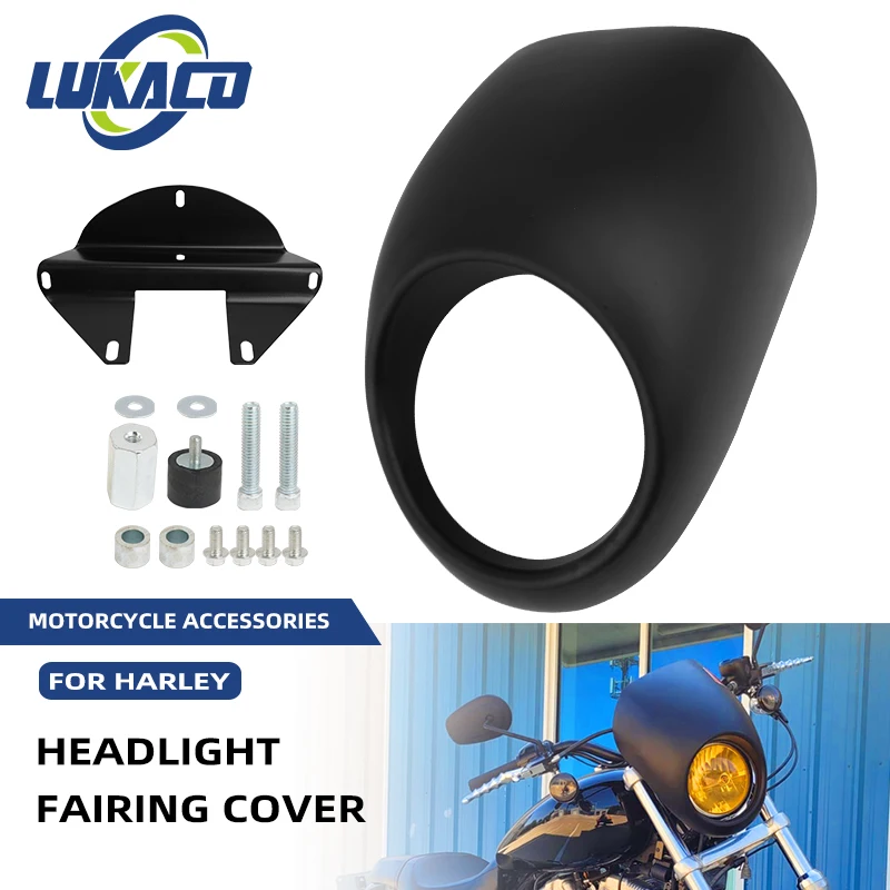 Motorcycle Matte Black Headlight Fairing Cover ABS Plastic Windshield For Harley Dyna Street Bob Sportster XL 883 1200 1988-Up