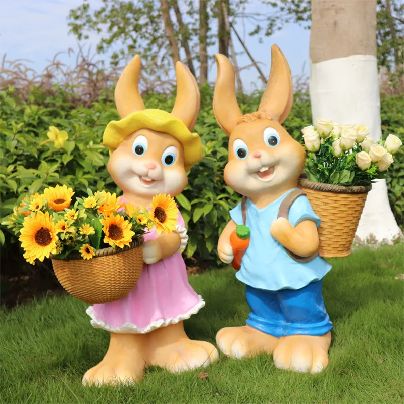 Cartoon Rabbit Ornaments, Outdoor Resin Crafts, Garden Courtyard Flower Jars, Creative Flower Pots, Animal Decoration Sculptures