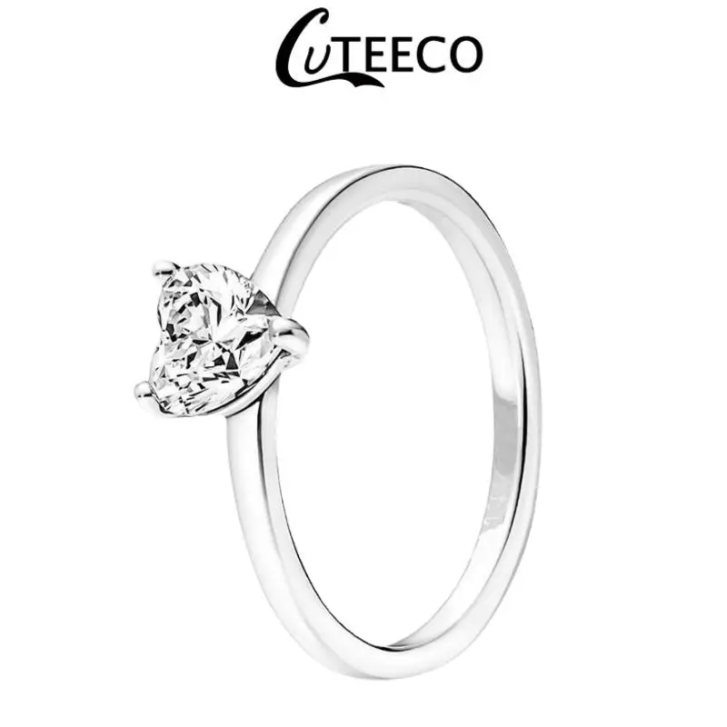 CUTEECO Fashion Silver Color Finger Ring for Women Simple Shiny Zircon Wedding Engagement StackedJewelry