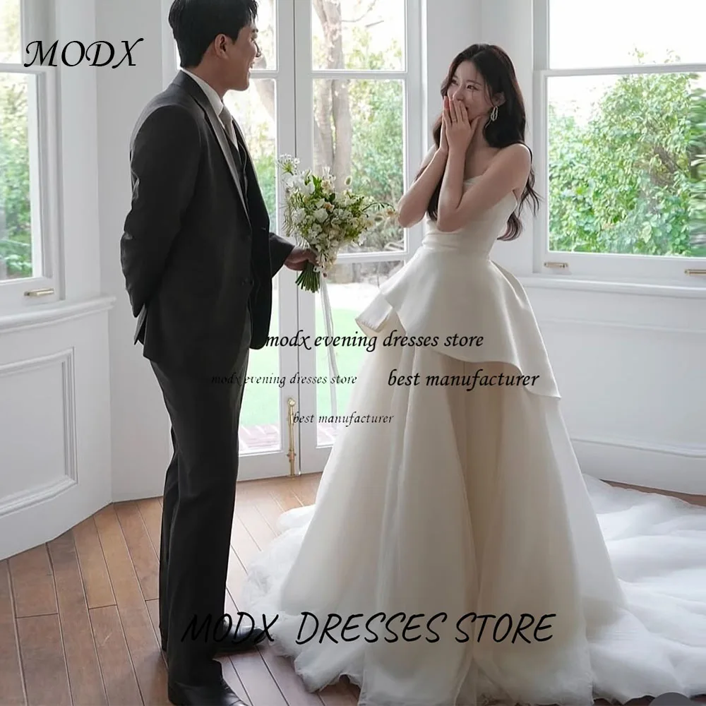

MODX Ivory Layered Skirt Organza Korean Wedding Dress Sleeveless Customized Corset Bridal Gowns Romantic Shooting Formal Event