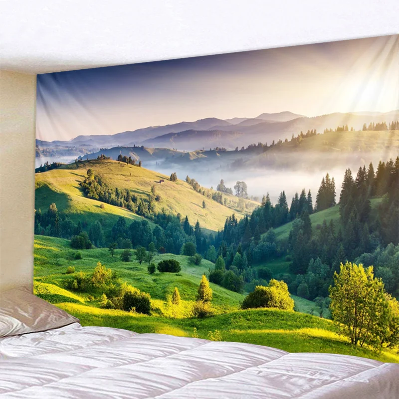 

Beautiful wooded mountains Printed Large Wall Tapestry Cheap Hippie Wall Hanging Bohemian Wall Tapestries Mandala Wall Art Decor