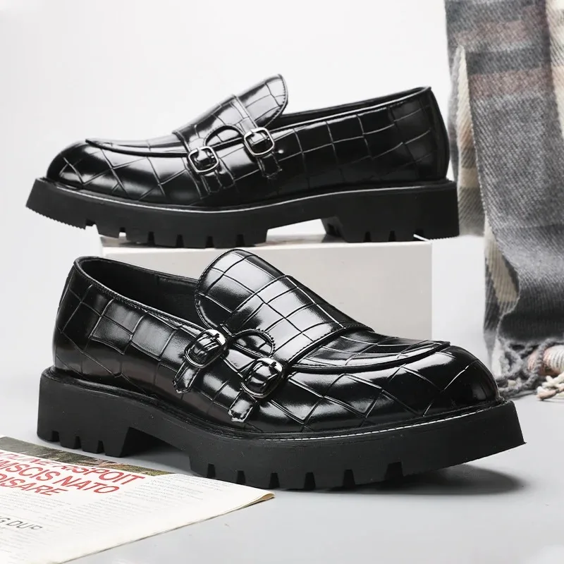 Platform Mens Shoes Loafers Shoes Man Thick-soled Wedding Black Formal Business Slip-on Leather Shoes for Men