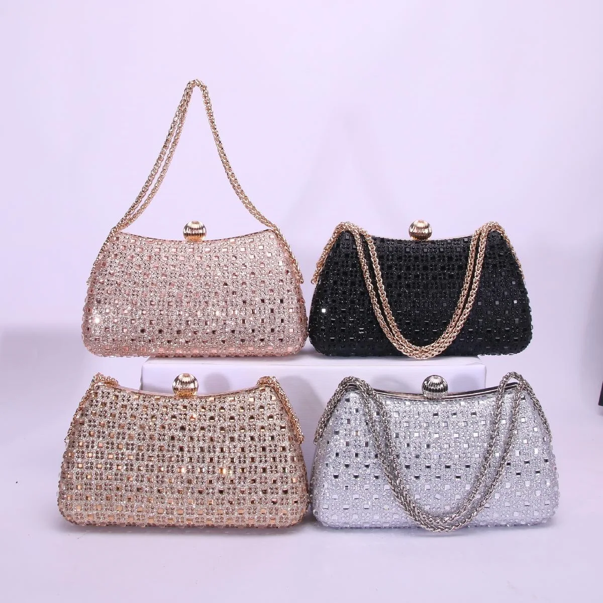 

2025 Luxury Fashion Sequined Glitter Clutch Bag Full Rhinestone Design Party Women Handbags Portable Tote Shoulder Messenger Bag