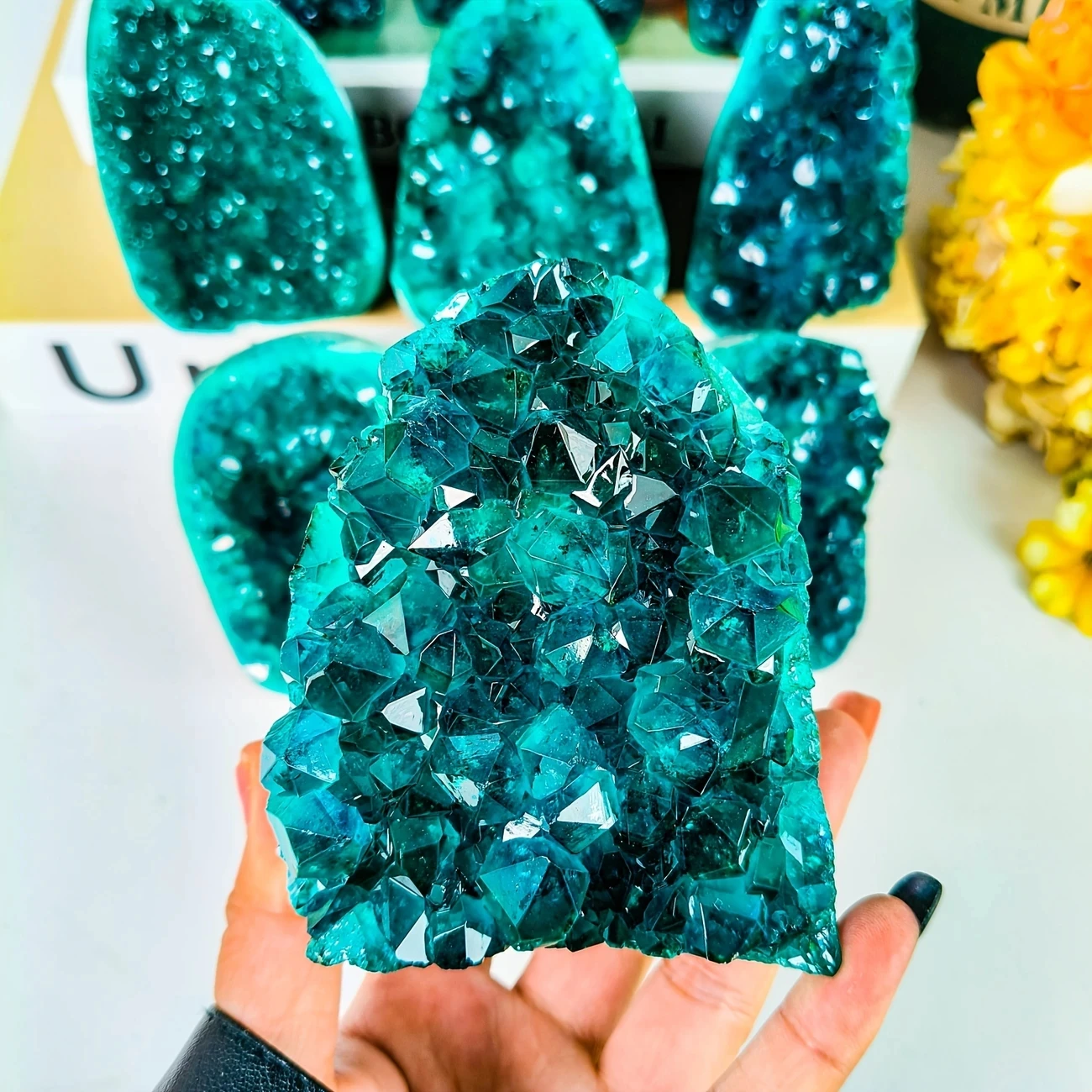 قطعة واحدة من مجموعة الكريستال الزرقاء الجميلة - أحجار كريمة ملونة، طراز بوهيمي، حياة، رائعة للديكور المنزلي #4