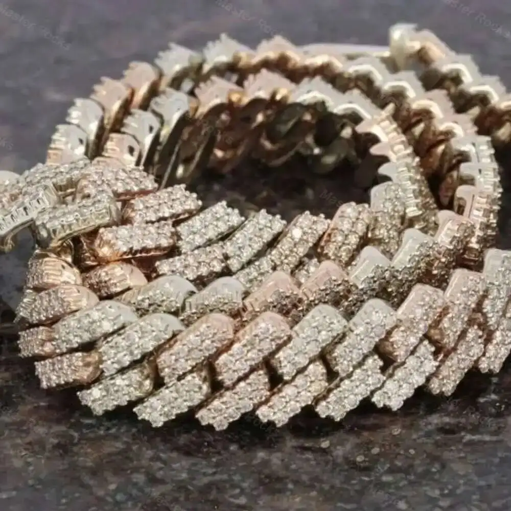 

Ожерелье-цепочка Iced Out в стиле хип-хоп S925, двухцветная кубинская цепочка с муассанитом, 20 мм, 2 ряда, кубинская цепочка с буквами