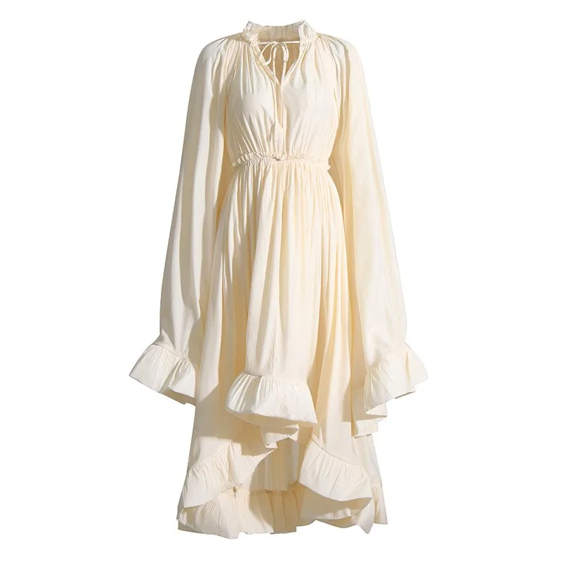   Cowl Ne Maxi Dr mit Plissee-Detail Faionable Ele Gown Sle Long Sve Baumwollmischung Business Casual Dr