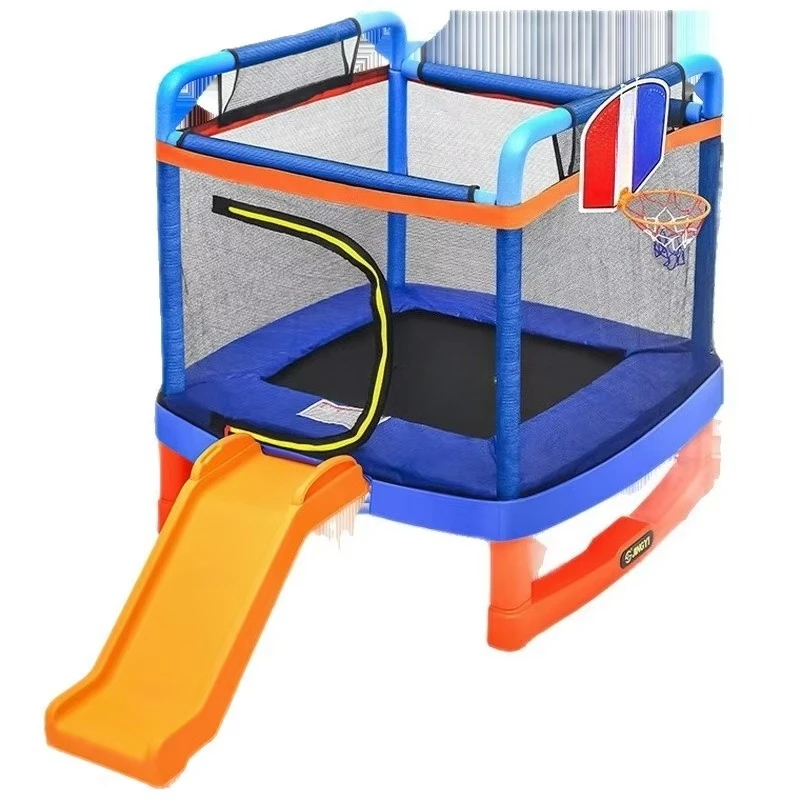 Trampoline 1.26m, Steel Frame EVA Mat Bouncer, Safety Net Slide Combo for Kids Indoor Home Jumping Fun Activity Use