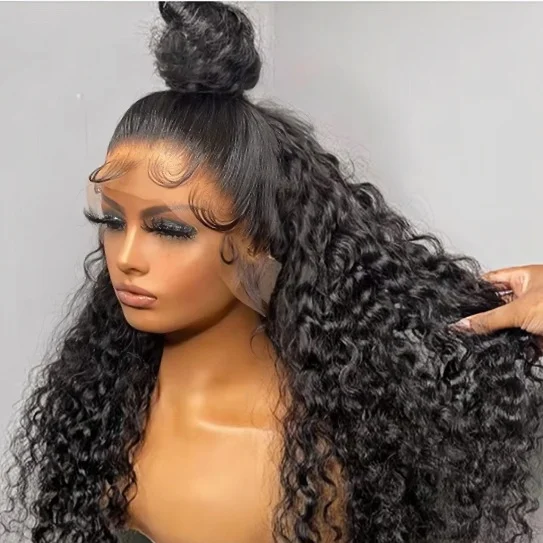 Предварительно выщипанные 30-дюймовые длинные курчавые вьющиеся человеческие волосы Натуральный черный 13x6 HD Парики фронта шнурка Бразильская свободная часть с детскими волосами Бесклеевые