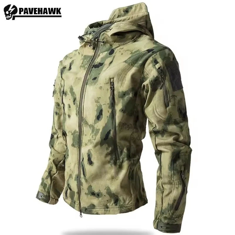 Combat Tactical Mens Jacket Winter Fleece Waterproof Camo Hooded Coats Soft Shell Outdoor Training Windbreaker Wear-resistant